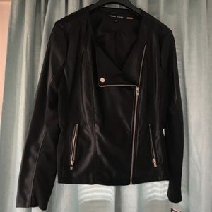 Black leather-alternative asymmetrical jacket